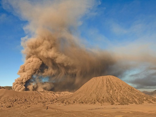 Crater smoke viewed from Mount Bromo Sand Dunes