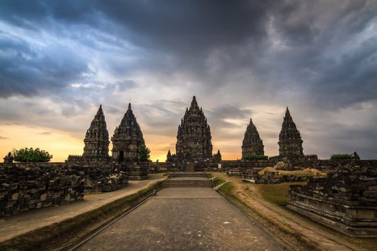 Prambanan Temple at the sunset time