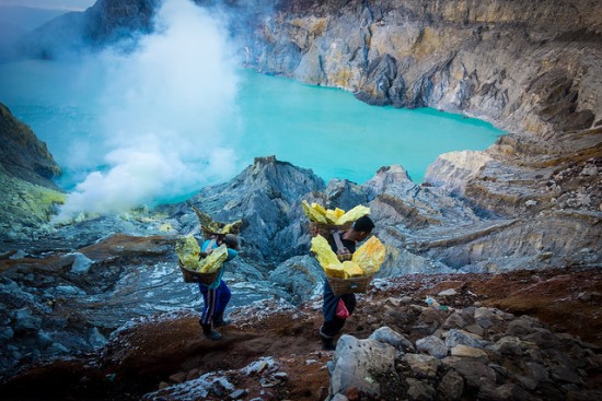 The suphur mining worker in Kawah Ijen